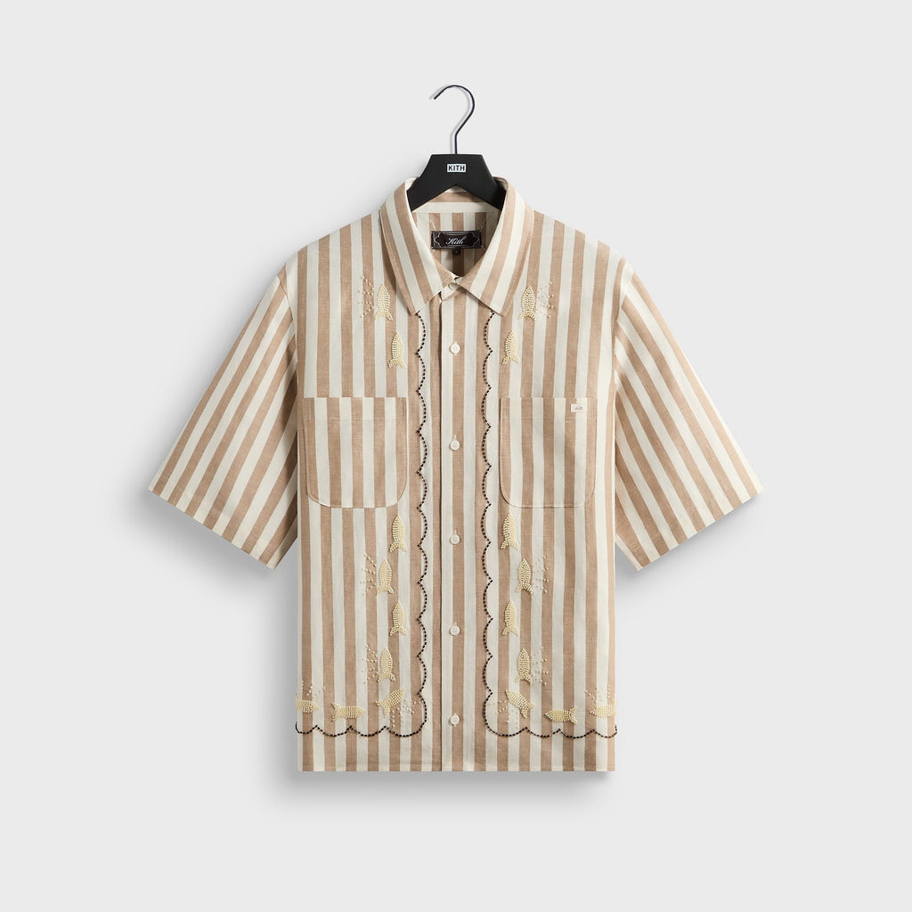 Kith Spun Silk Linen Stripe Paxton Buttondown - Chai