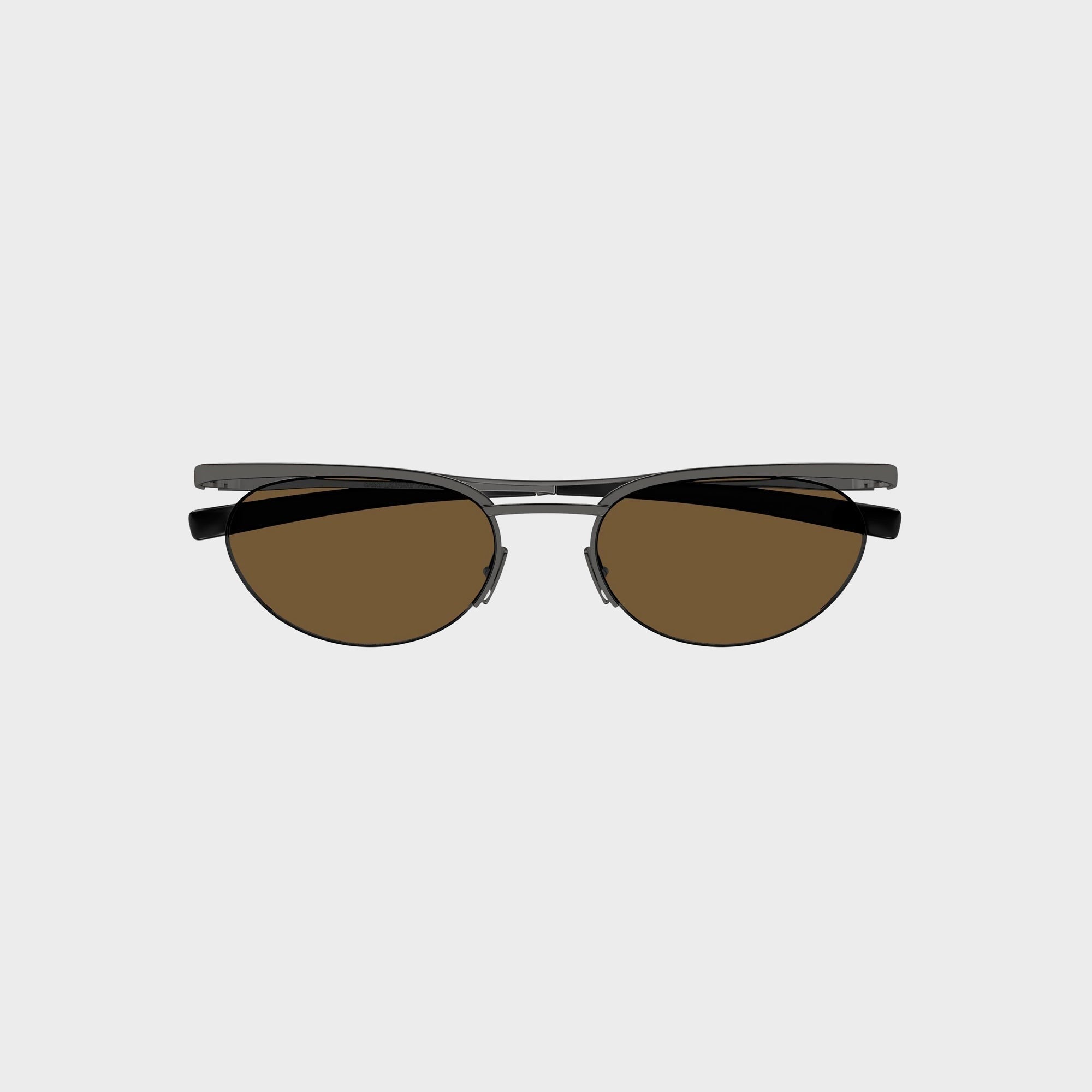 Saint Laurent SL862 Oval Sunglasses - Ruthenium / Brown