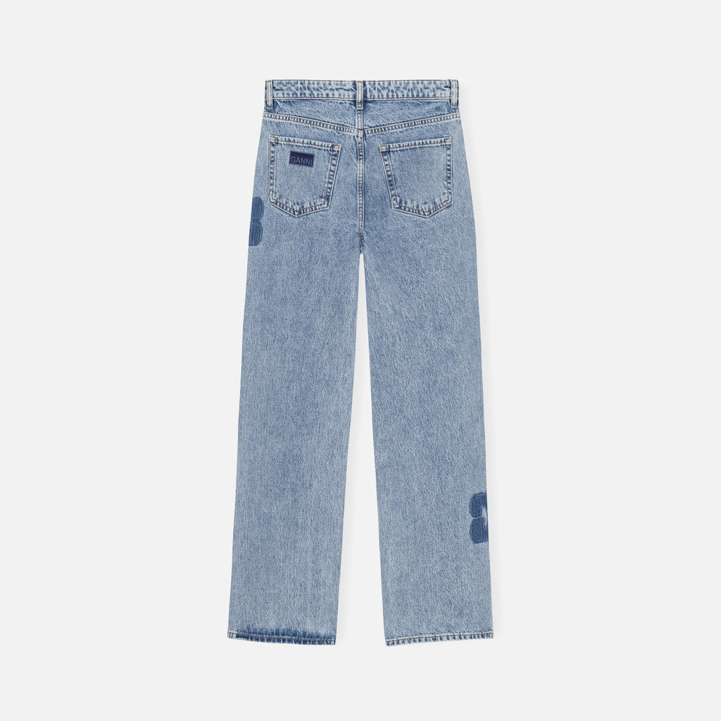 Ganni Patch Denim Izey Pant - Mid Blue Stone