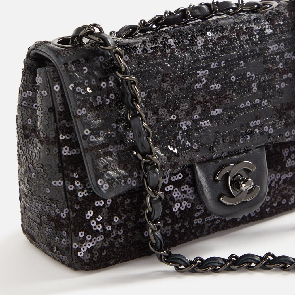 WGACA Chanel Sequin Small Half Flap Bag - Black