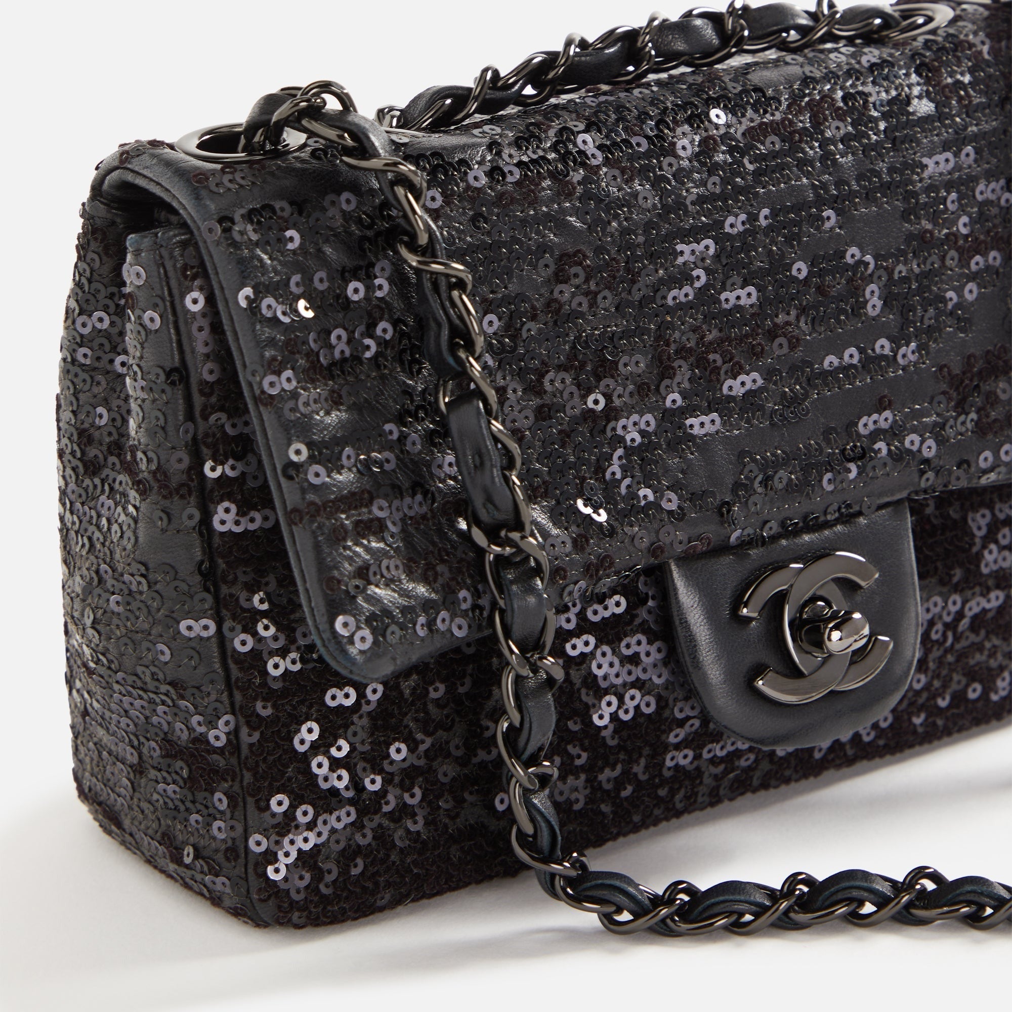 WGACA Chanel Sequin Small Half Flap Bag - Black
