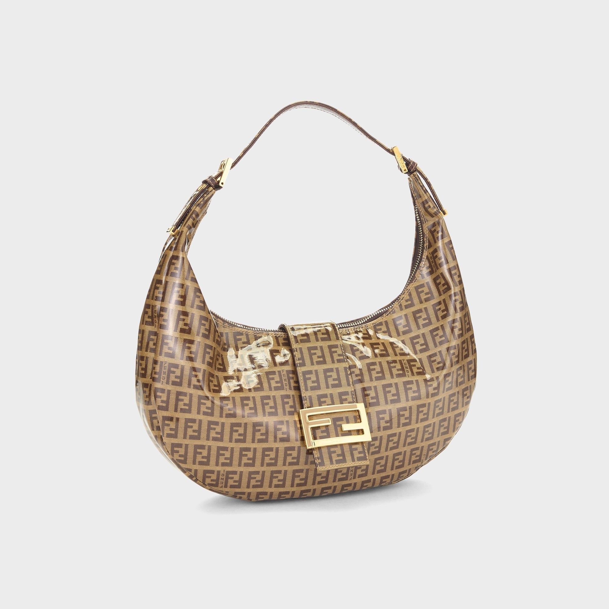 WGACA Fendi Brown Vinyl Crescent Moon Hobo Small Bag - Brown