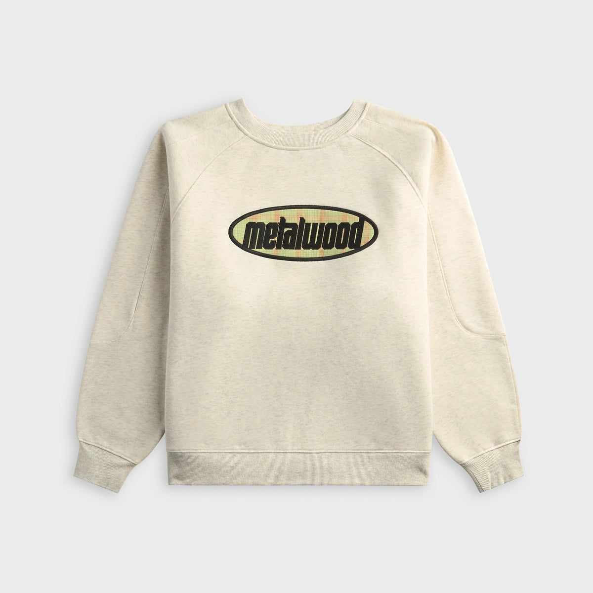 Metalwood Plaid Oval Logo Raglan Crewneck Sweatshirt - Heather Grey