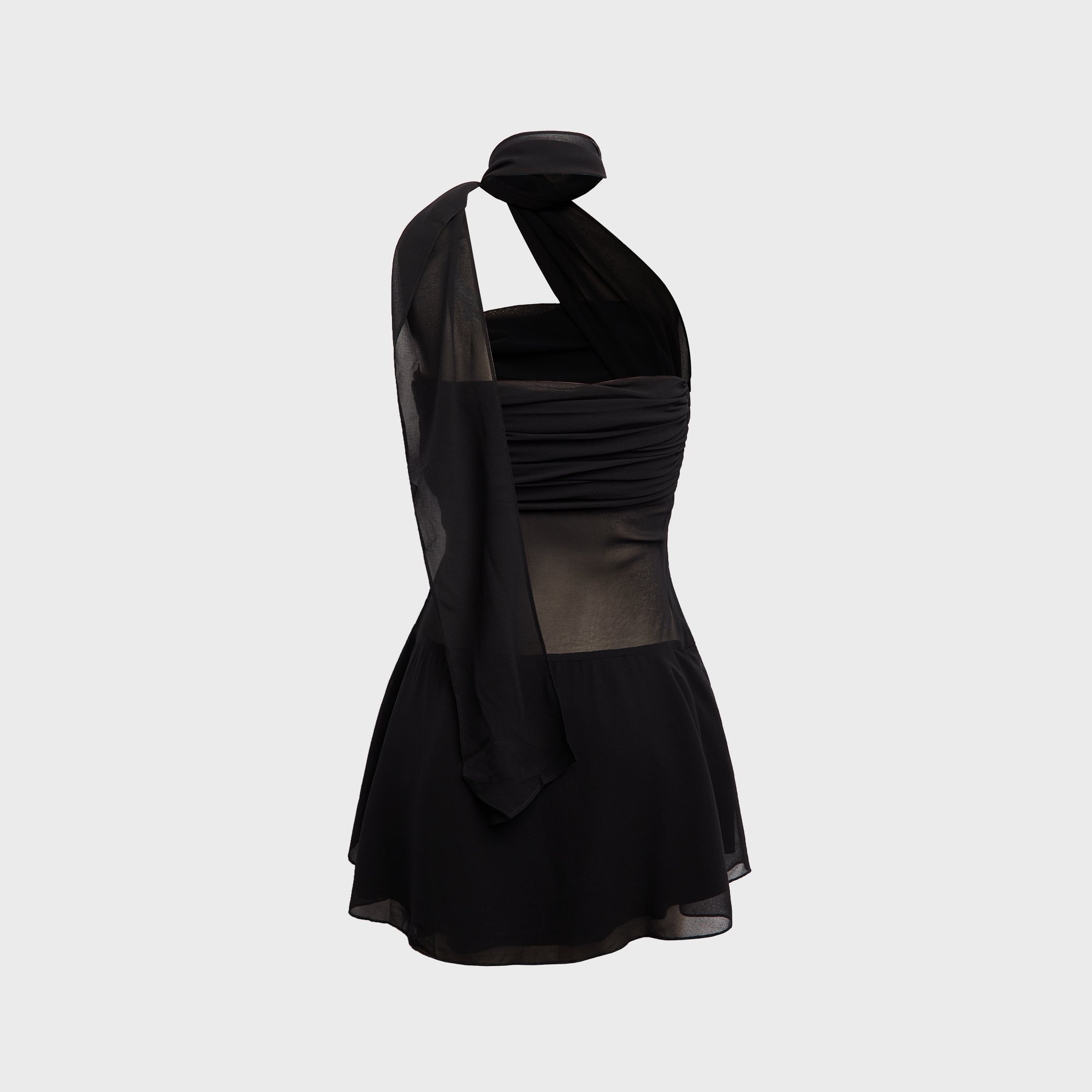 GUIZIO Chiffon Ruffle Dress - Black