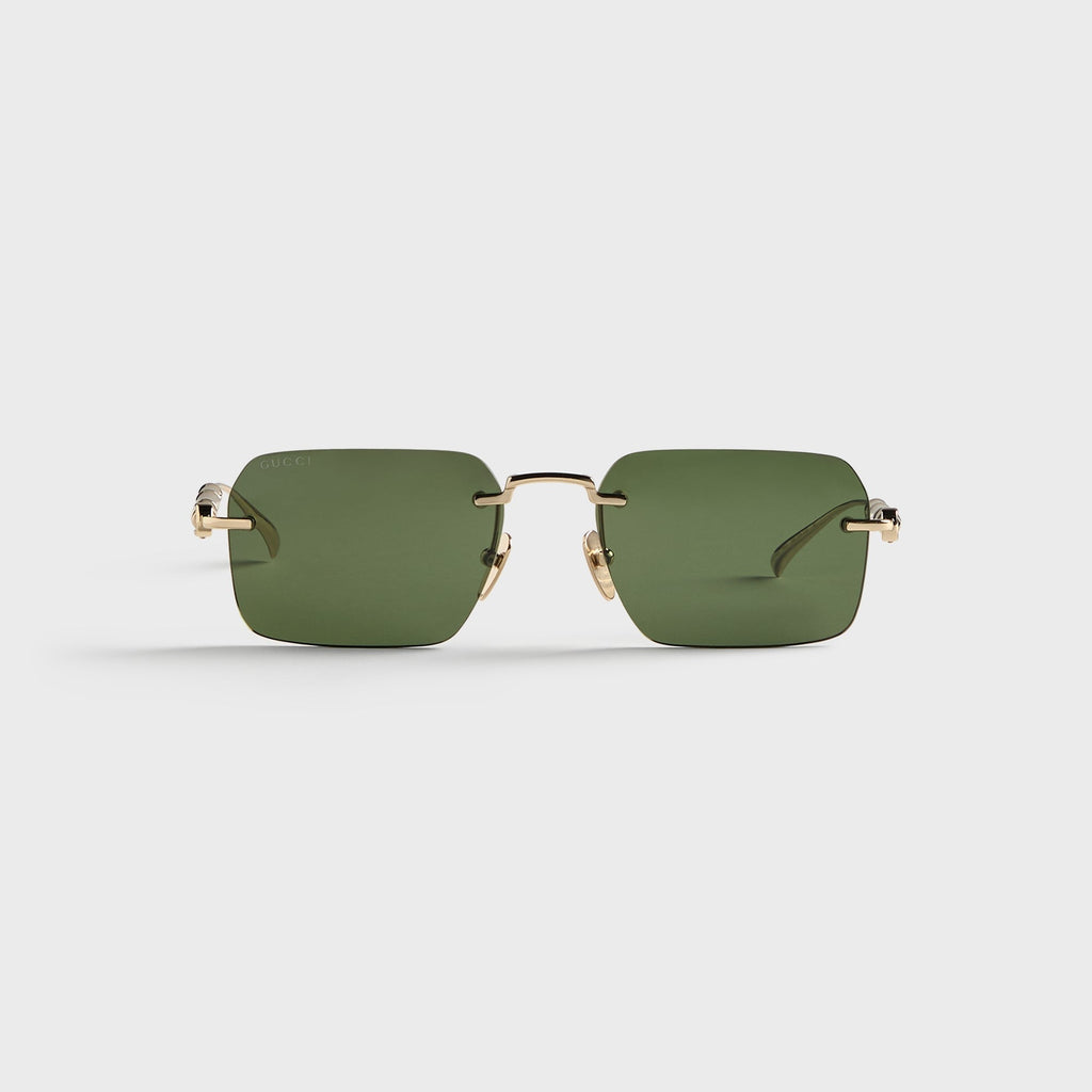 Gucci GG2154S Metal Rectangle Sunglasses - Gold / Green