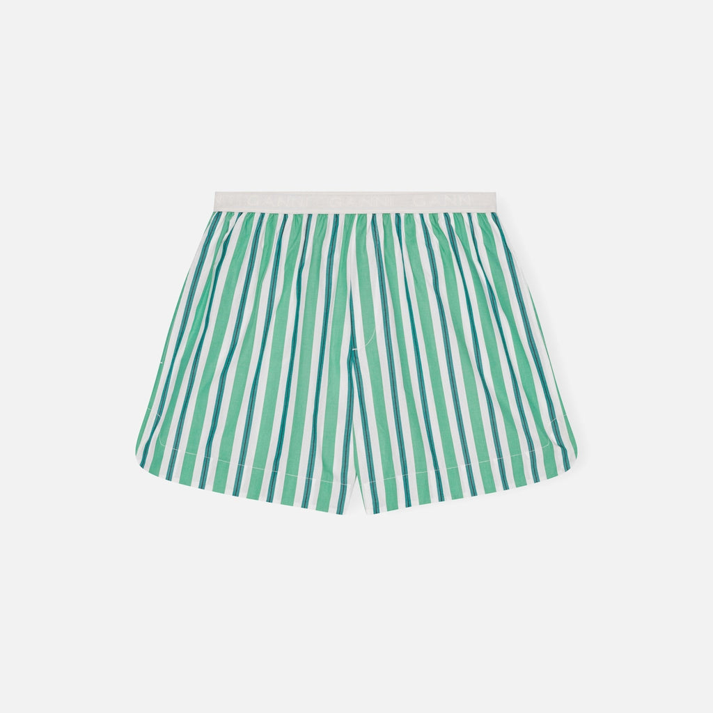 Ganni Stripe Cotton Elasticated Short - Creme De Menth