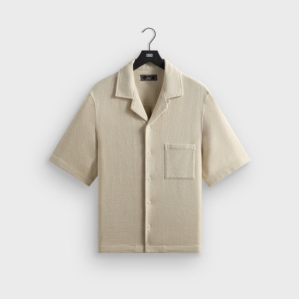 Kith Soft Woven Cropped Beckham Camp Collar Shirt - Waffle