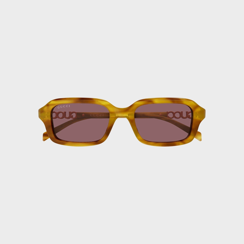 Gucci Rectangular Frame Sunglasses - Havana / Red