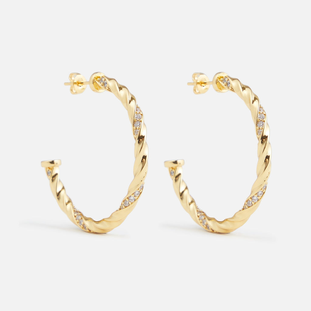 Crystal Haze Rope Chain Hoops - Gold