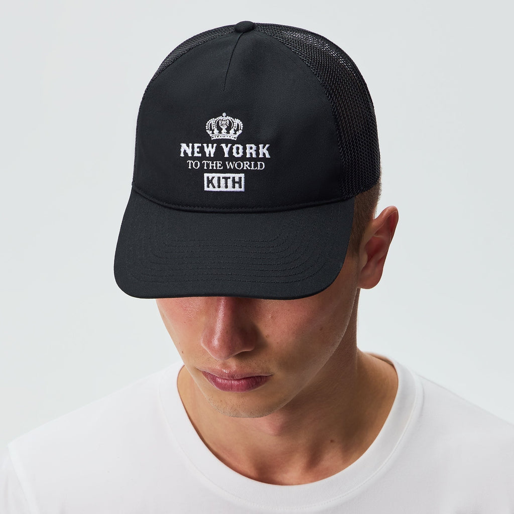 Kith New York To The World Relaxed Twill Nolan Trucker Hat - Black