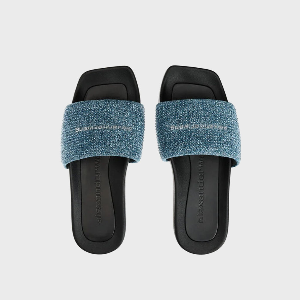 Alexander Wang Crystal Denim AW Pool Slide - Vintage Medium Indigo