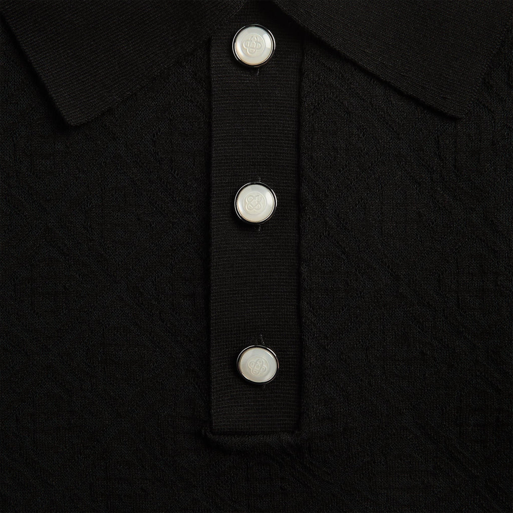 Casablanca Pointelle Monogram Short Sleeve Polo Shirt - Black