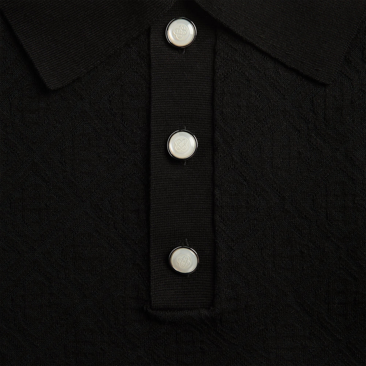 Casablanca Pointelle Monogram Short Sleeve Polo Shirt - Black