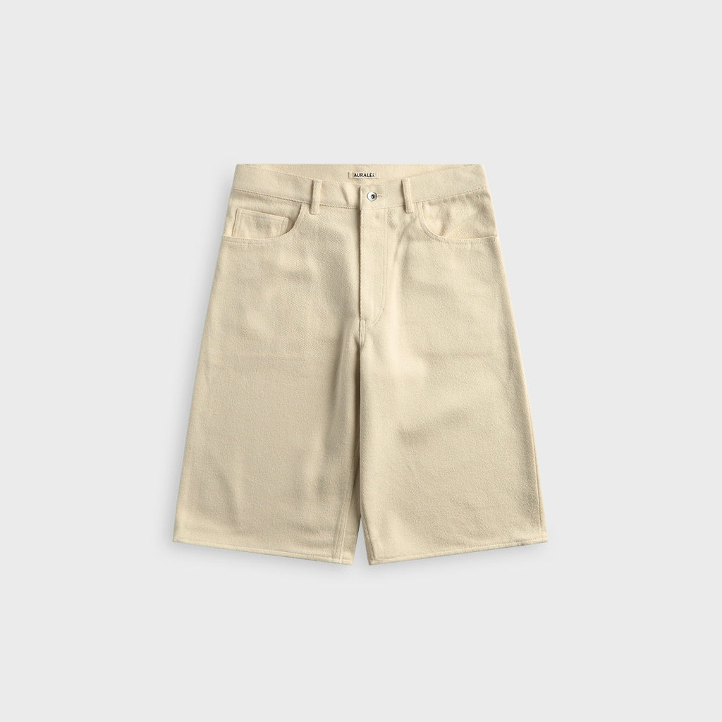 Auralee Silk Denim Wide Short - Ivory / White