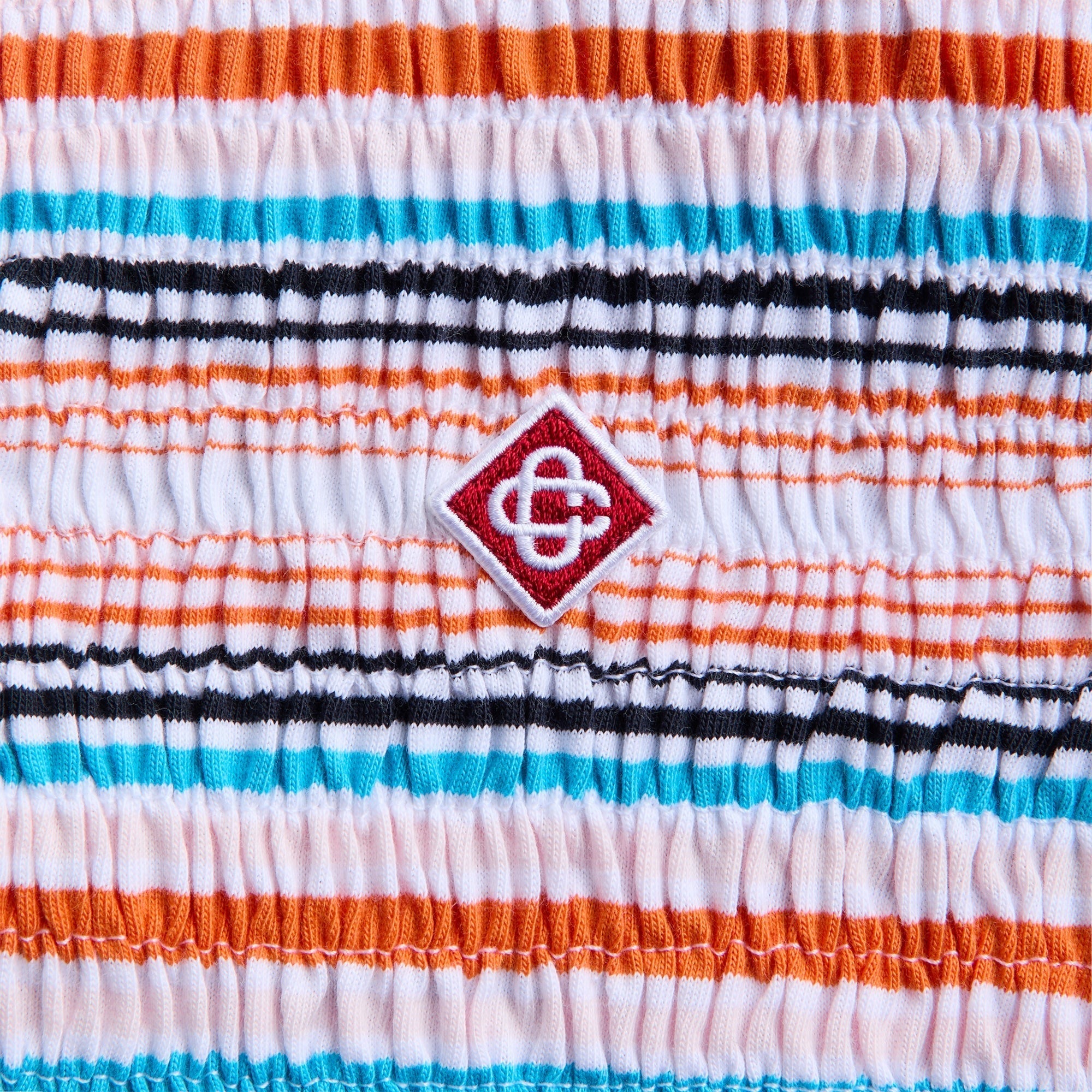 Casablanca Striped Shirred Short Sleeve Polo Shirt - Multi Stripe