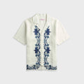 Orlebar Brown Maitan Linen Relaxed Fit Mirabello Border Shirt - White / Night Iris