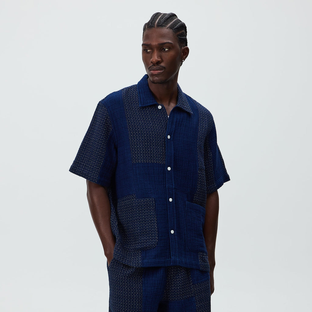 Kith Stitched Patchwork Boxy Collared Overshirt - Mid Indigo