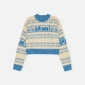 Ganni Graphic Lambswool Cropped O-Neck - Blue