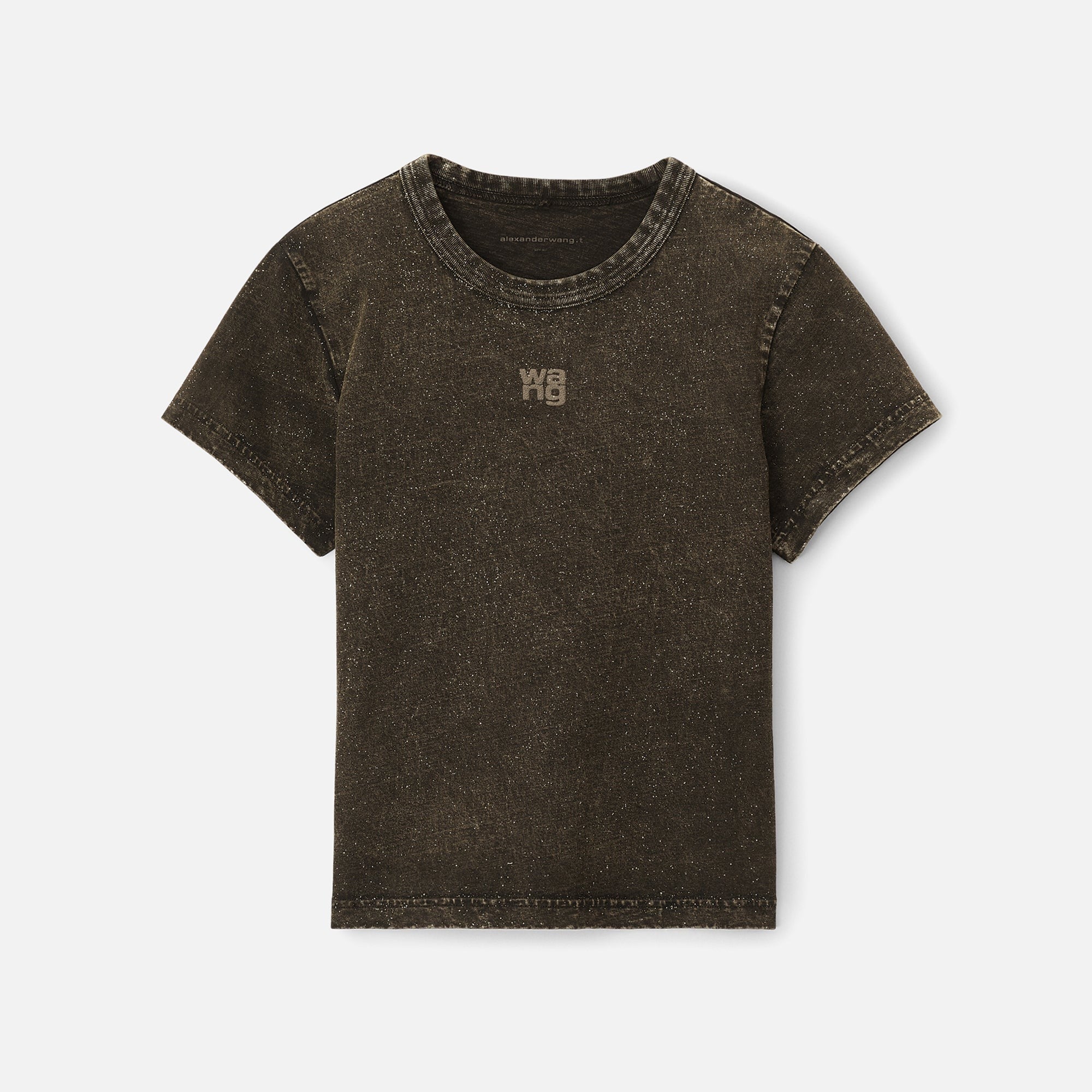 Alexander Wang Glitter Essential Jersey Shrunk Tee With Puff Logo - Army Green