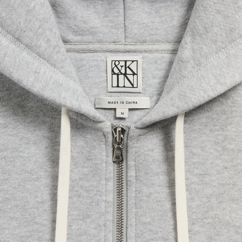 &Kin Plush Fleece Hiroshi Zip Front Hoodie - Medium Heather Grey