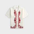 Orlebar Brown Maitan Linen Relaxed Fit Mirabello Border Shirt - White / Vermillion