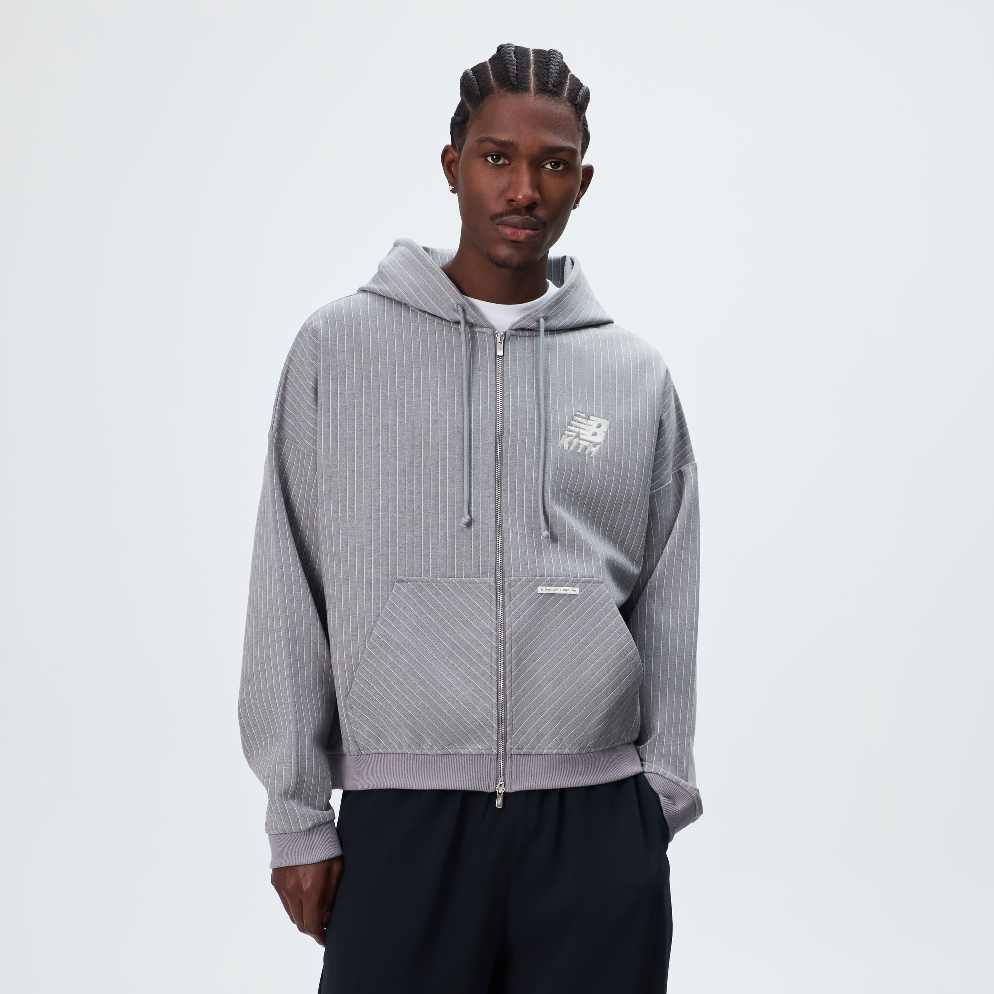 Kith & New Balance Pinstripe Braxton Zip Hoodie - Smoke