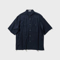 ATON Cotton Silk Viera Loose Fit Half Sleeve Shirt - Navy