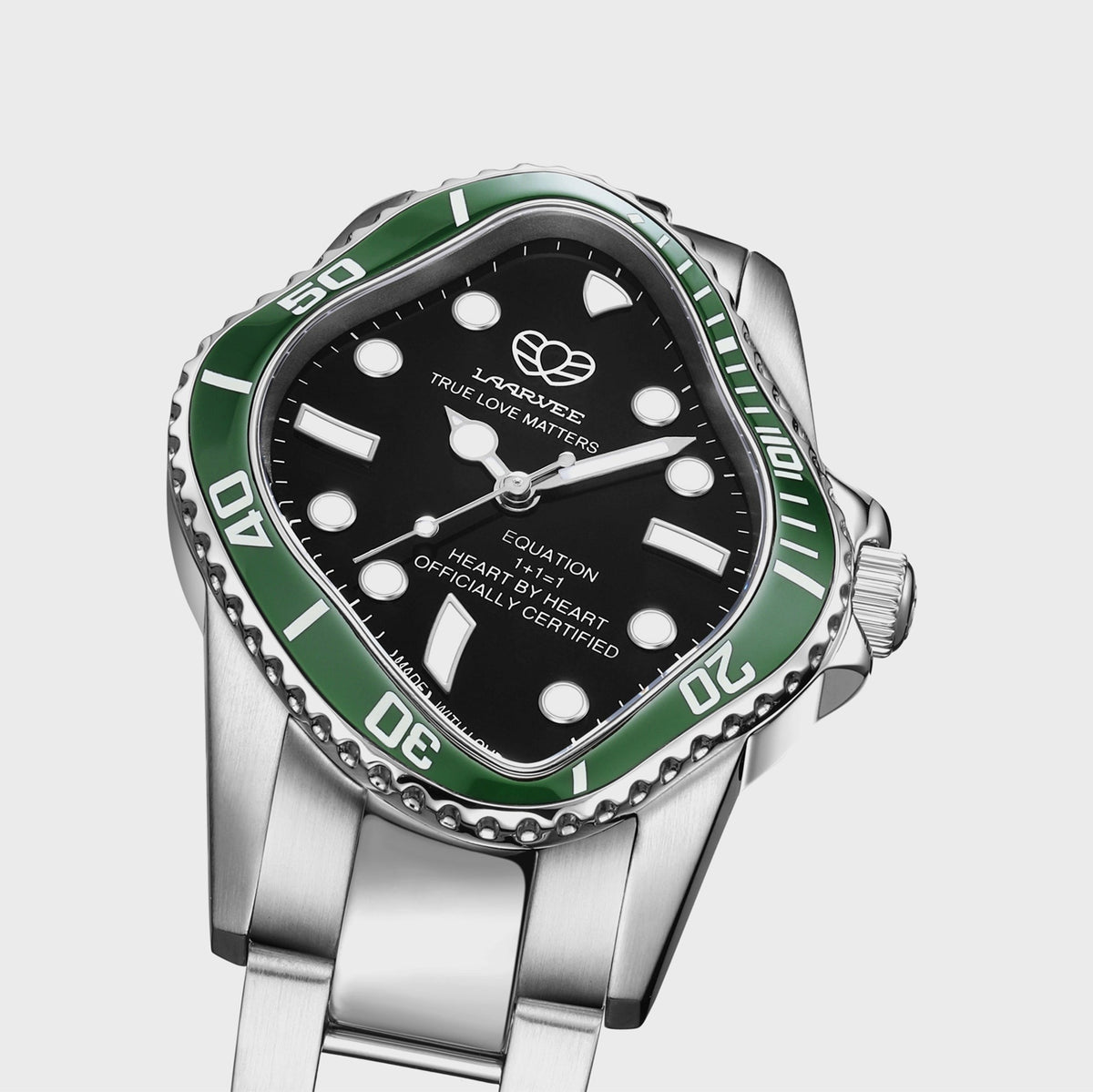 LAARVEE Silver Precision Steel Watch - Green Ceramic Bezel / Black Dial