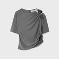 Christopher Esber Prica Crystal Ruched Jersey Tee - Blue Granite