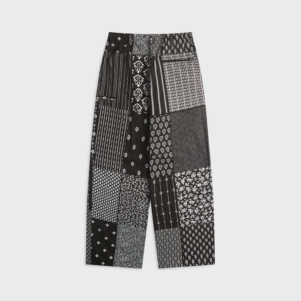 Engineered Garments Cotton Patchwork Print Drawstring Pant - Black / White