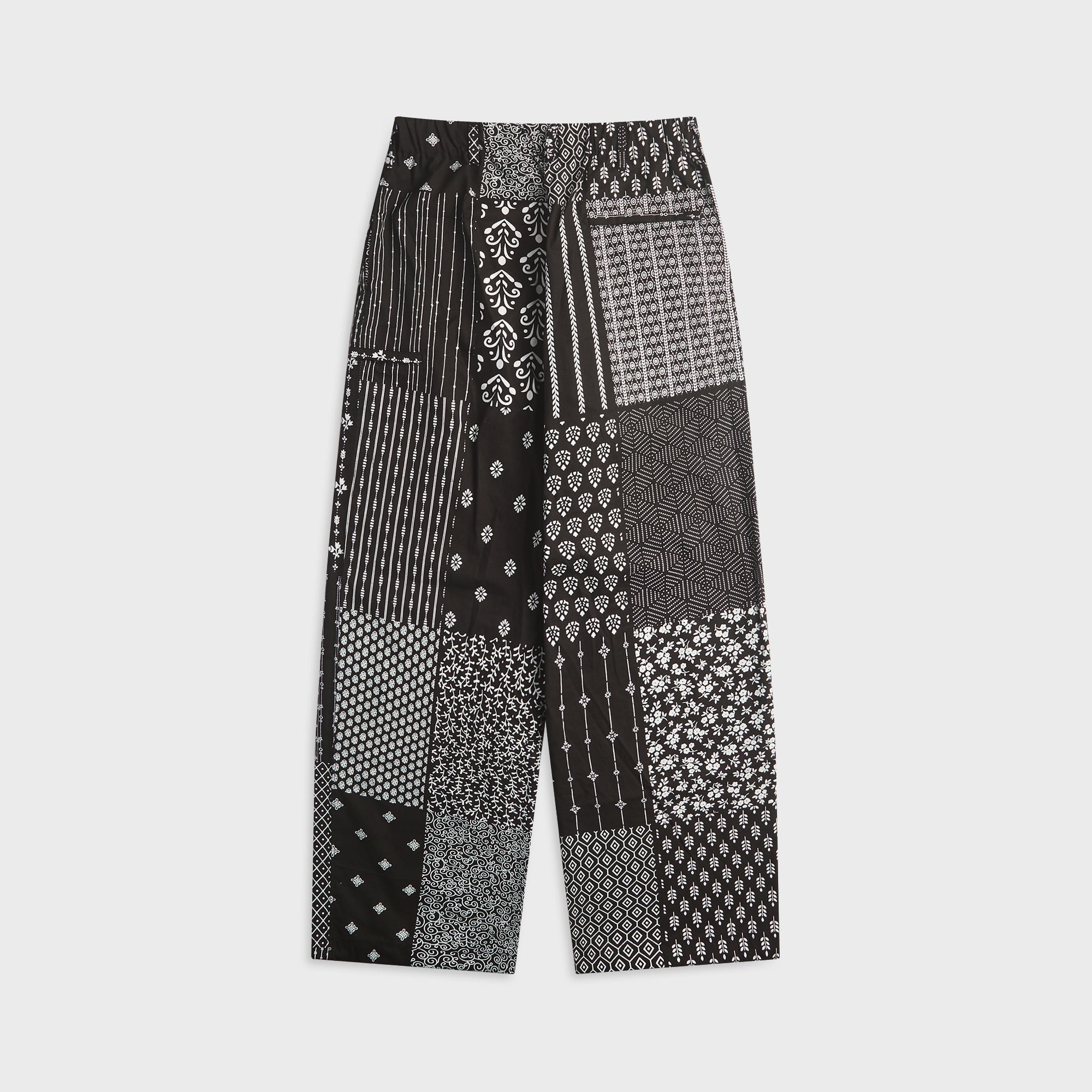 Engineered Garments Cotton Patchwork Print Drawstring Pant - Black / White