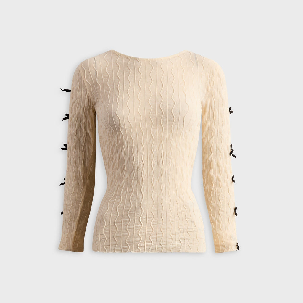 Second Skin Ross Bow Mockneck Top - Cream / Black Bows