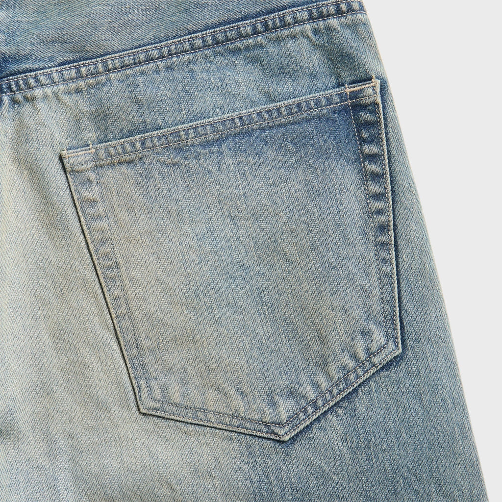 Auralee Selvedge Faded Heavy Denim Wide Pants - Faded Indigo