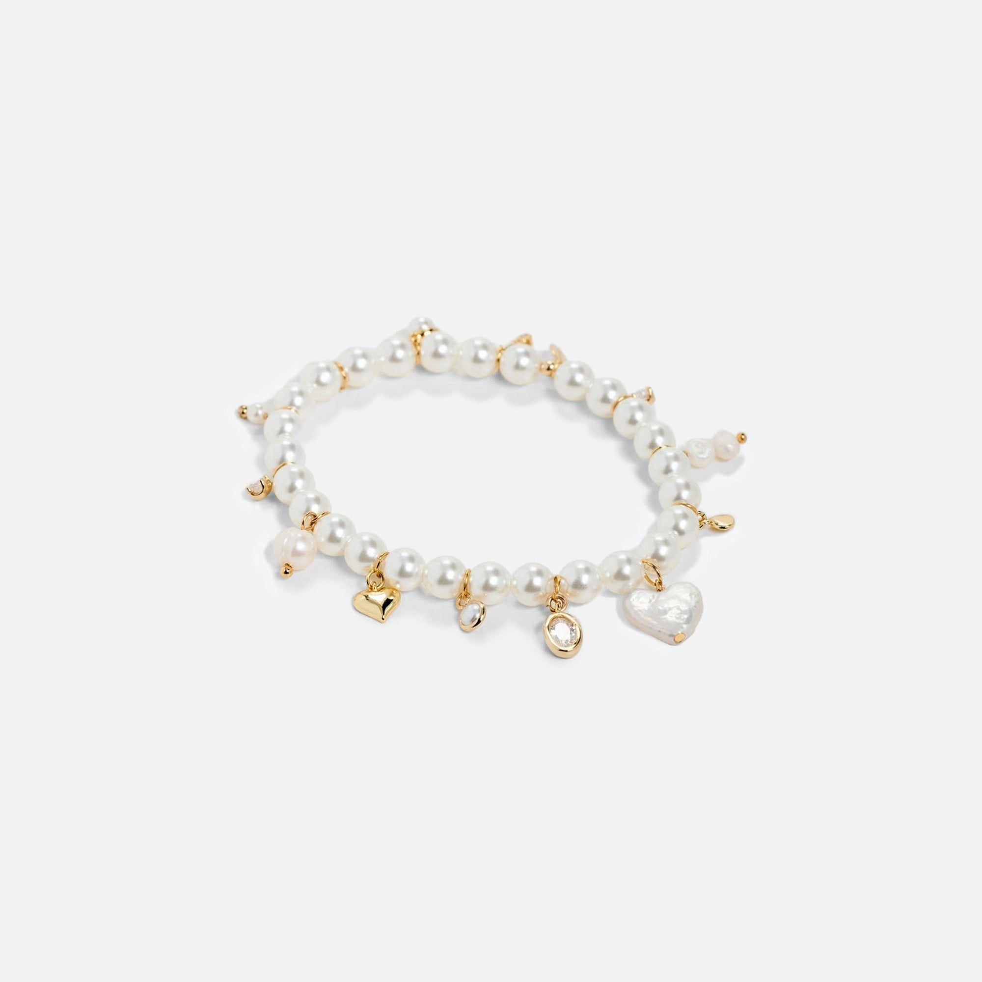 SHASHI Pearl Charm Bracelet - White / Gold