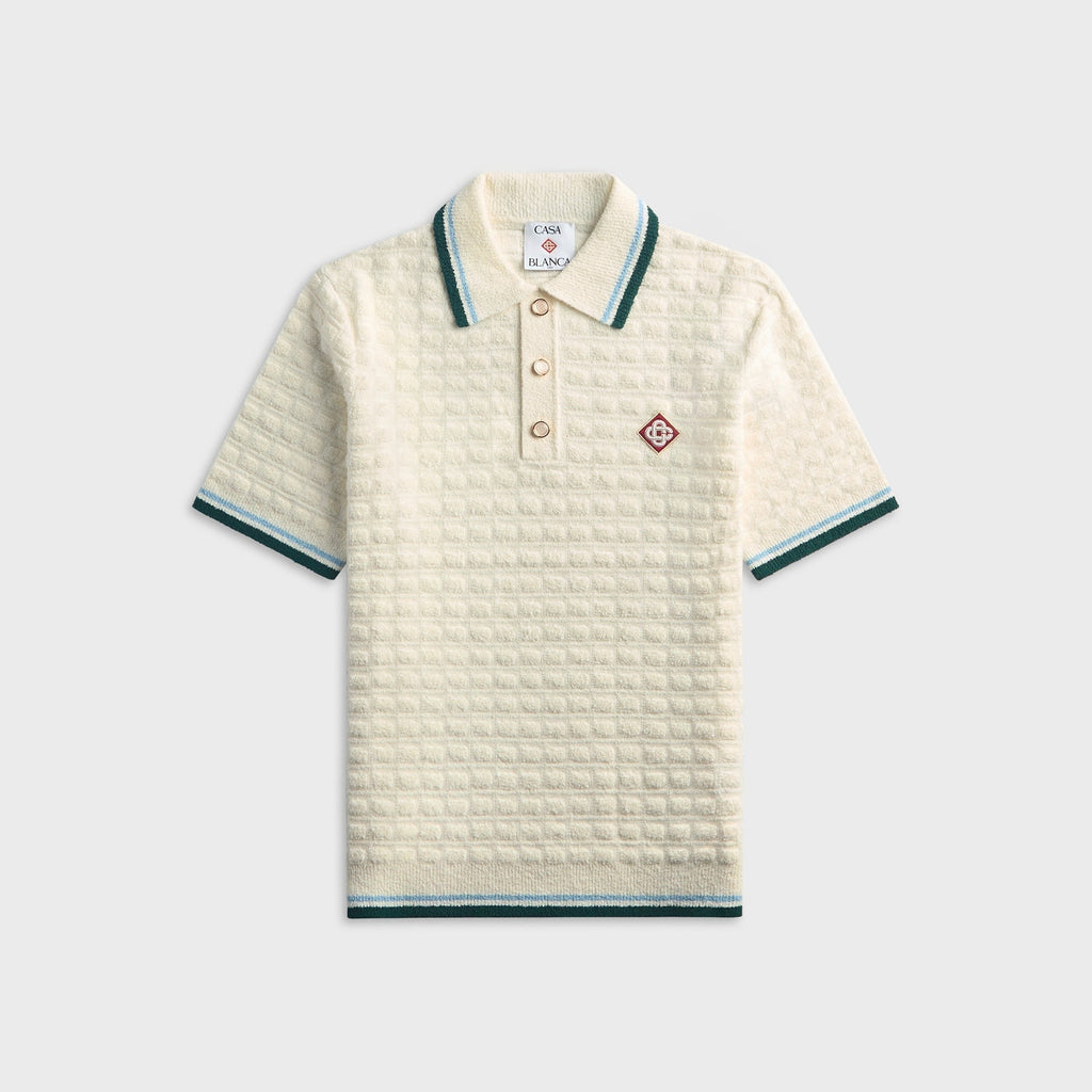 Casablanca Boucle Short Sleeve Polo Shirt - White