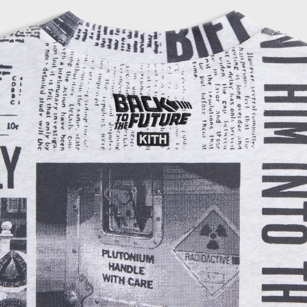 Kith for Back to the Future Newspaper All-Over Printed Nelson Crewneck - Light Heather Grey