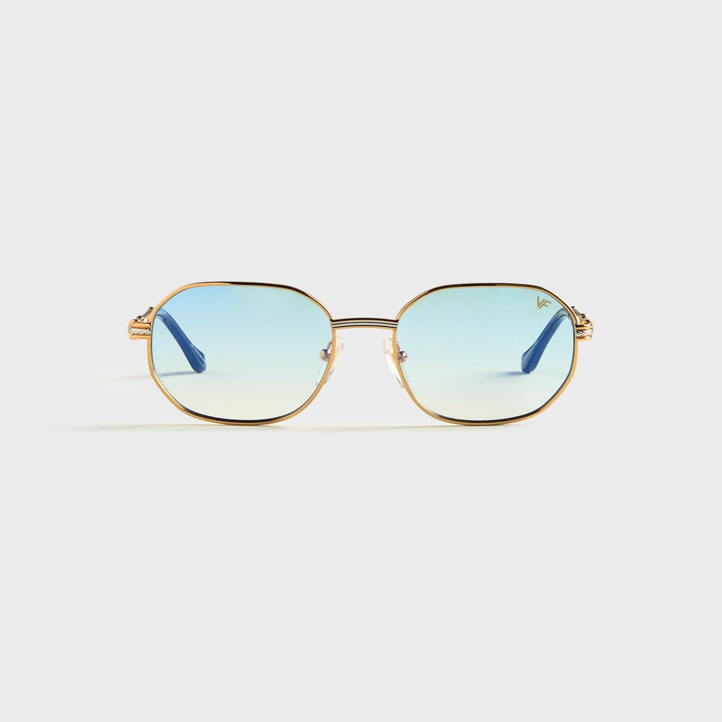 Vintage Frames Hustler Double Rope Edition 18KT Two-Tone Gold Sunglasses - Pastel Blue