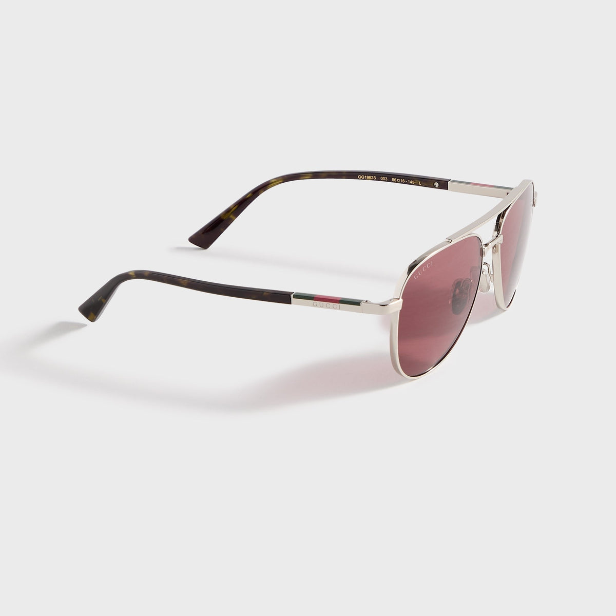 Gucci GG1962S Aviator Frame Sunglasses - Silver / Havana / Red