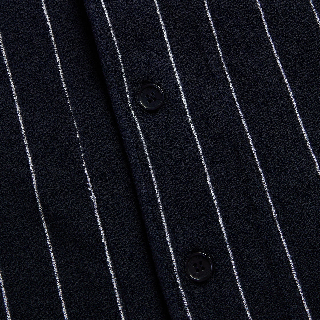 Orlebar Brown Hawkin Towelling Relaxed Fit Stripe Shirt - Night Iris / White Sand