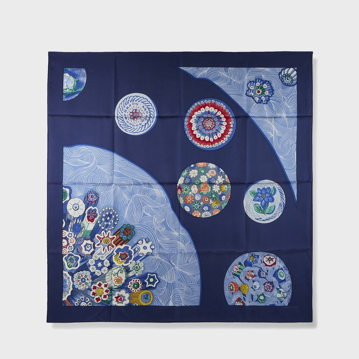 WGACA Hermes Sulphides and Paperweight II Silk Scarf - Navy