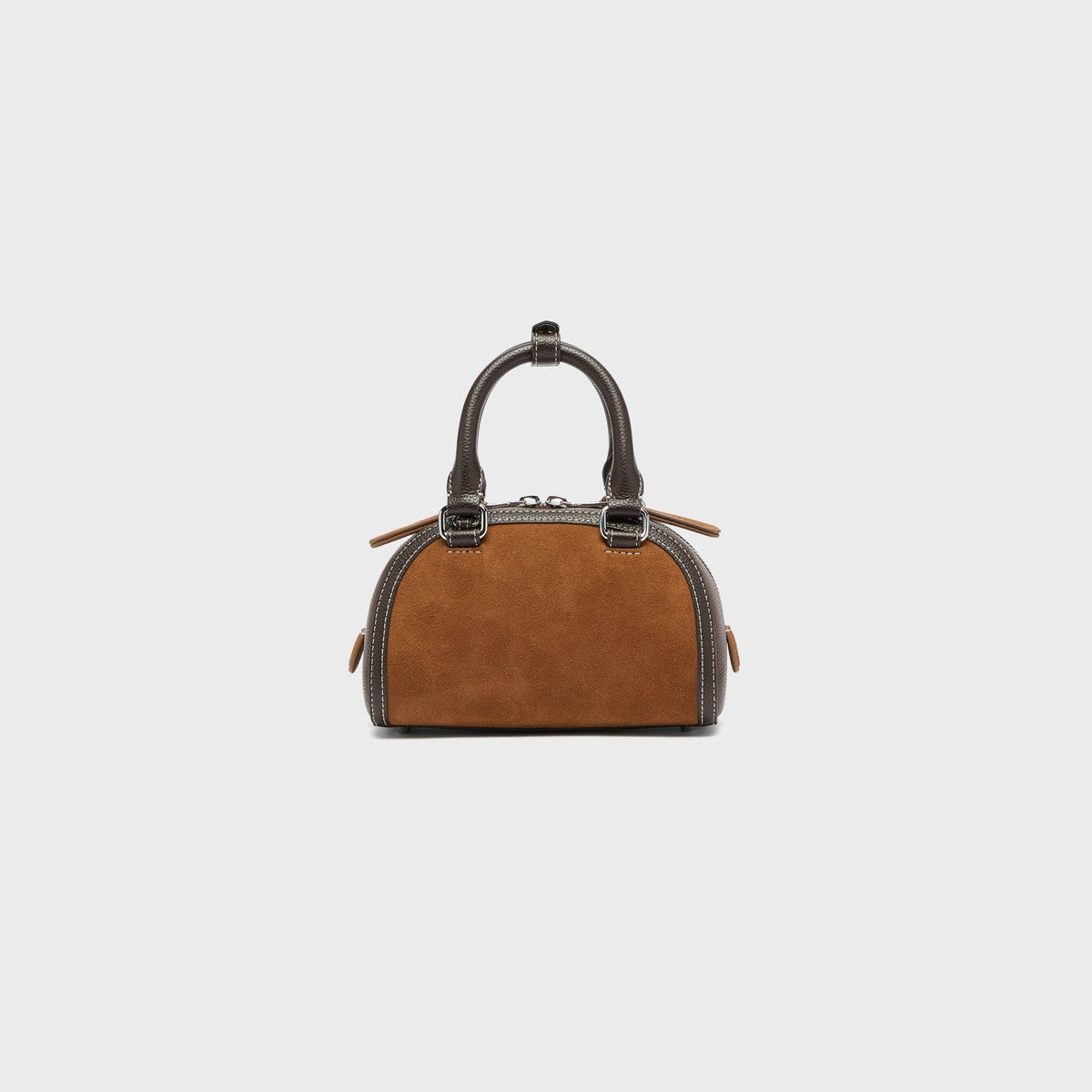 Diesel 1DR Dome Suede and Grainy PU Small Bowling Bag - Brown