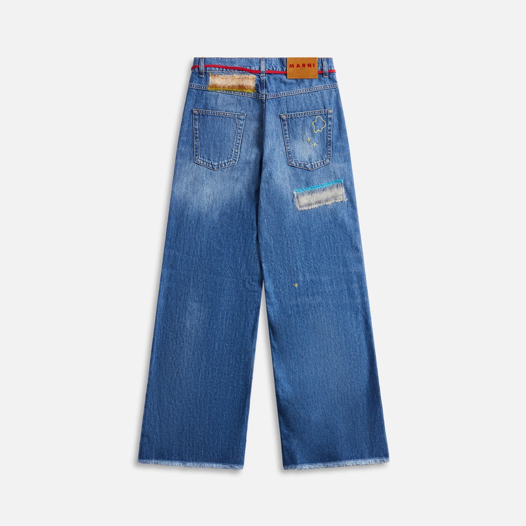 Marni Stone Washed Organic Denim Mohair Trousers - Iris Blue