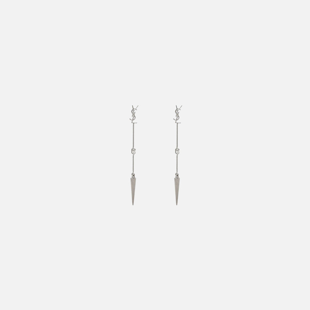 Saint Laurent YSL Rhinestone Spike Earrings - Palladium