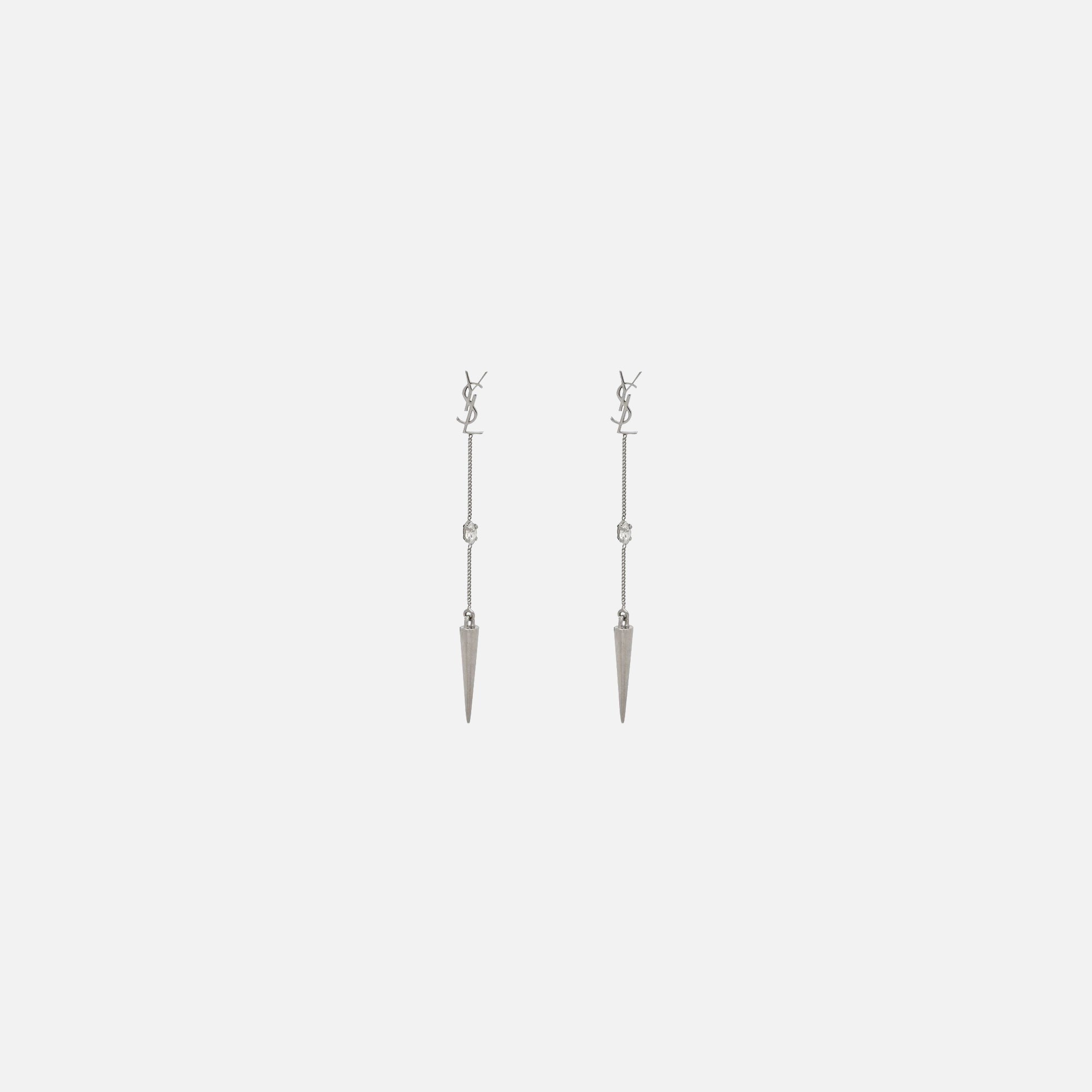 Saint Laurent YSL Rhinestone Spike Earrings - Palladium