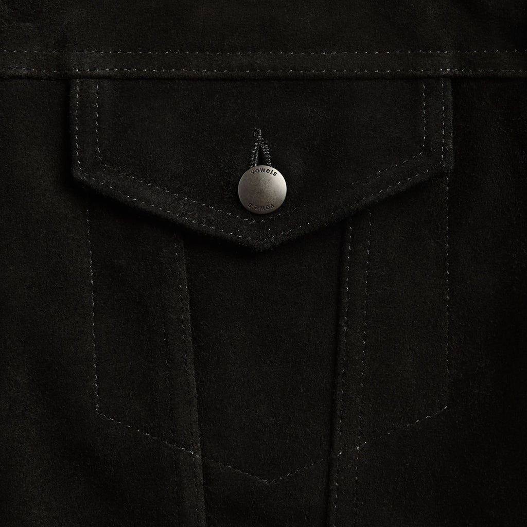 vowels Suede Trucker Jacket - Black
