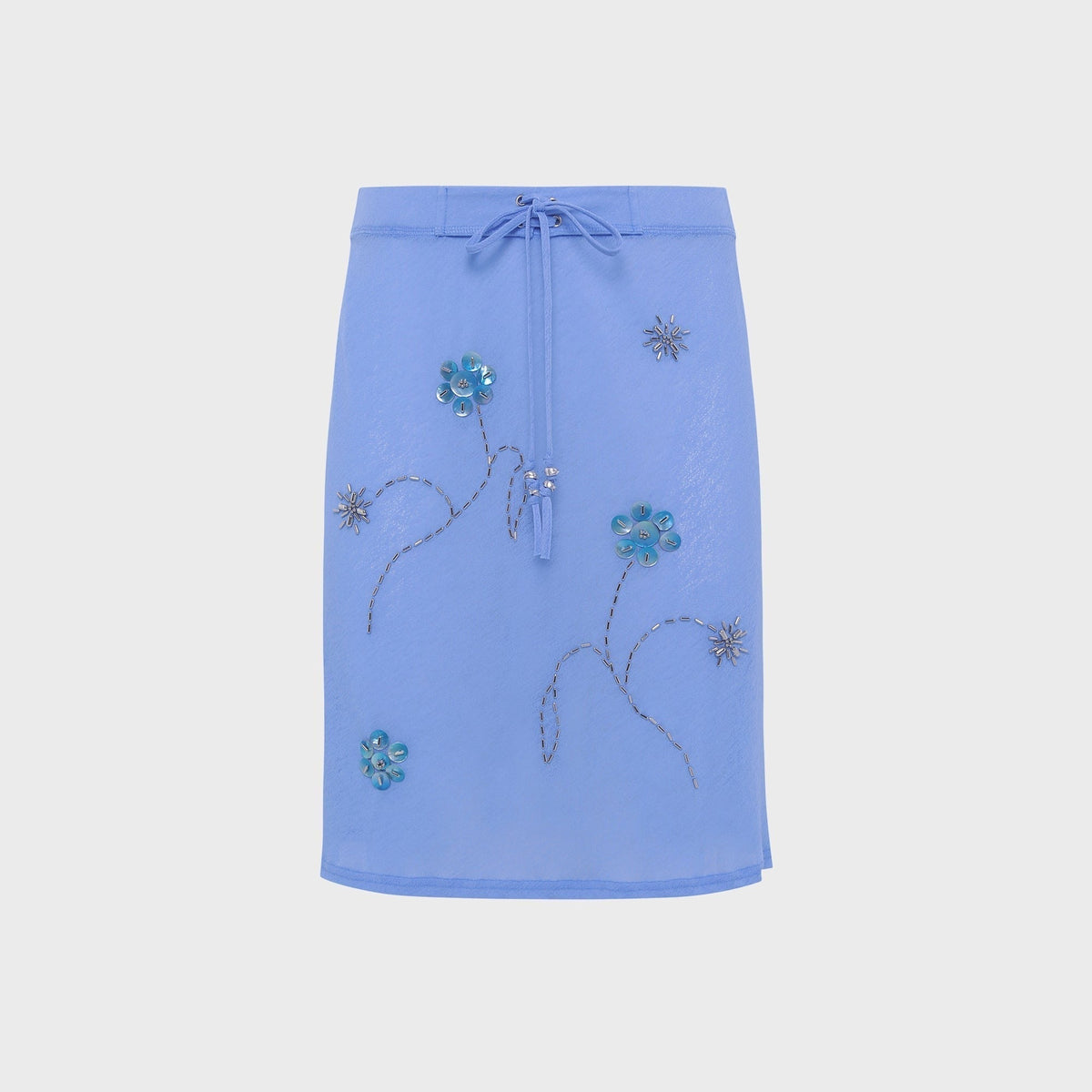 Siedres Liz Embroidered Semi Sheer Mesh Midi Skirt - Blue