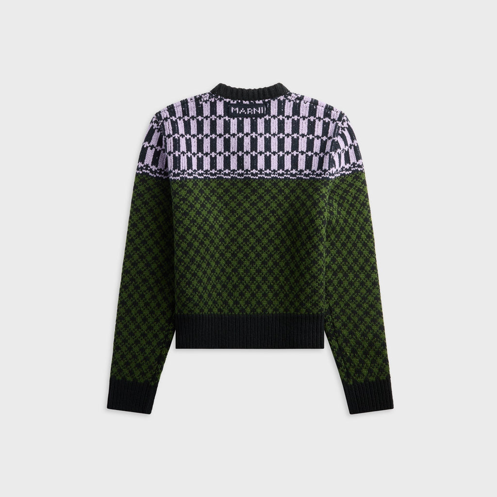 Marni Green Wool Jumper with Geometric Motif - Stonegreen