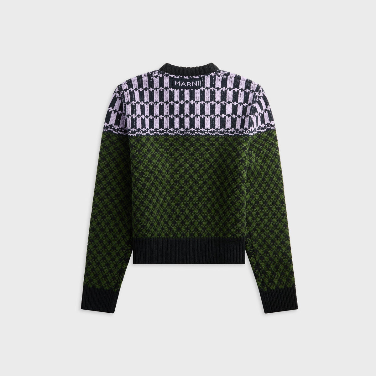 Marni Green Wool Jumper with Geometric Motif - Stonegreen