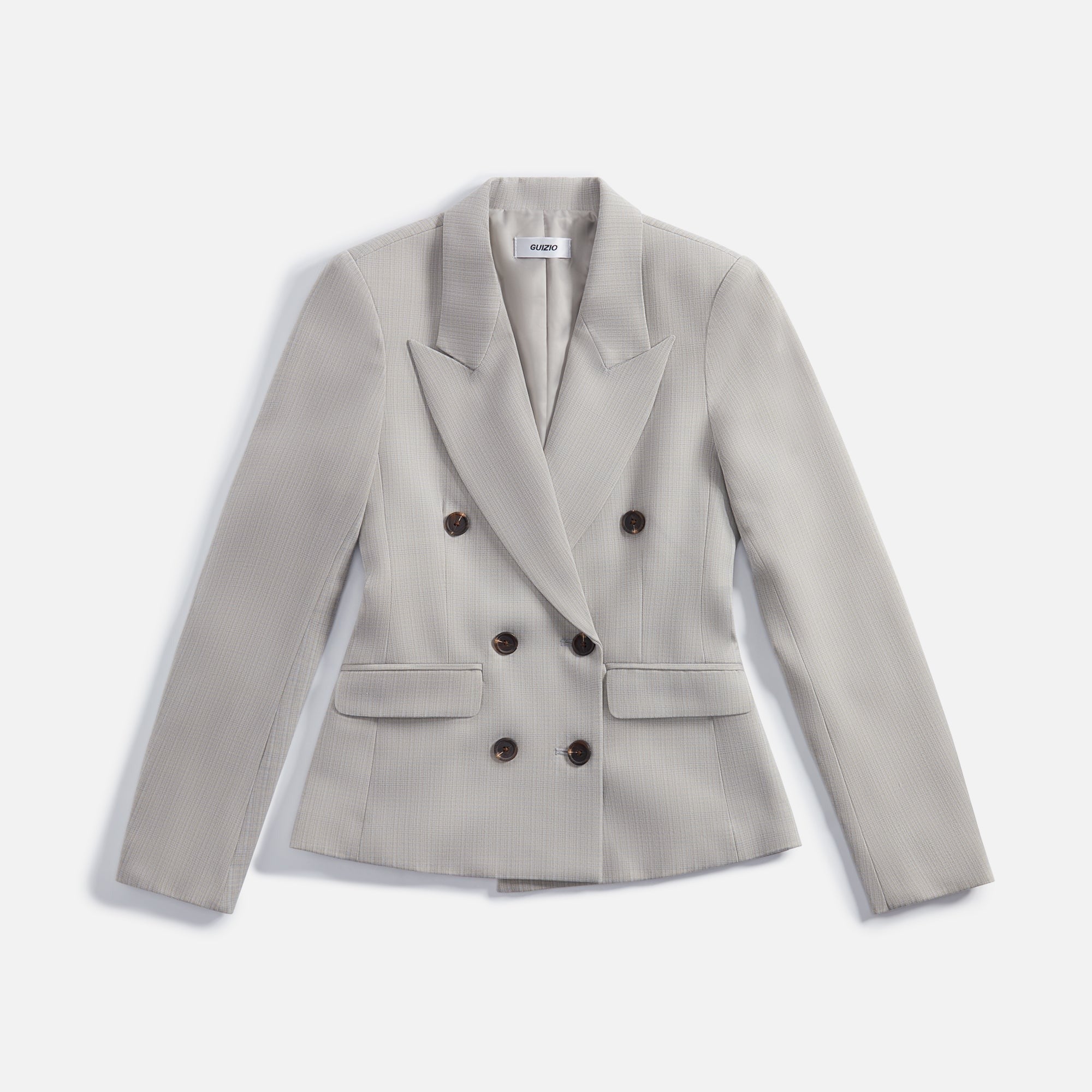 GUIZIO Double Breasted Blazer - Light Grey Plaid