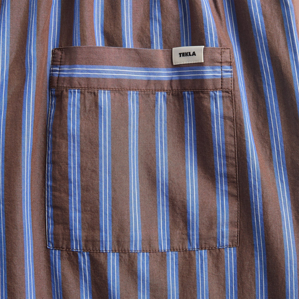 Tekla Chestnut Stripes Poplin Pyjama Pant - Brown / Light Blue